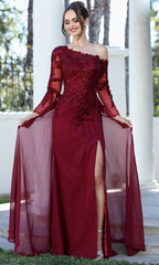 Adora Design 3245-03 - Applique Long Illusion Sleeve Formal Gown