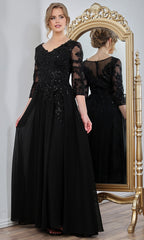 Adora Design 3247-03 - Illusion Sleeve Embellished A-Line Gown