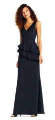 Adrianna Papell - AP1E202233SC Asymmetrical Peplum Long Sheath Dress