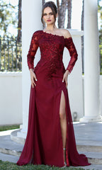 Adora Design 3245-03 - Applique Long Illusion Sleeve Formal Gown