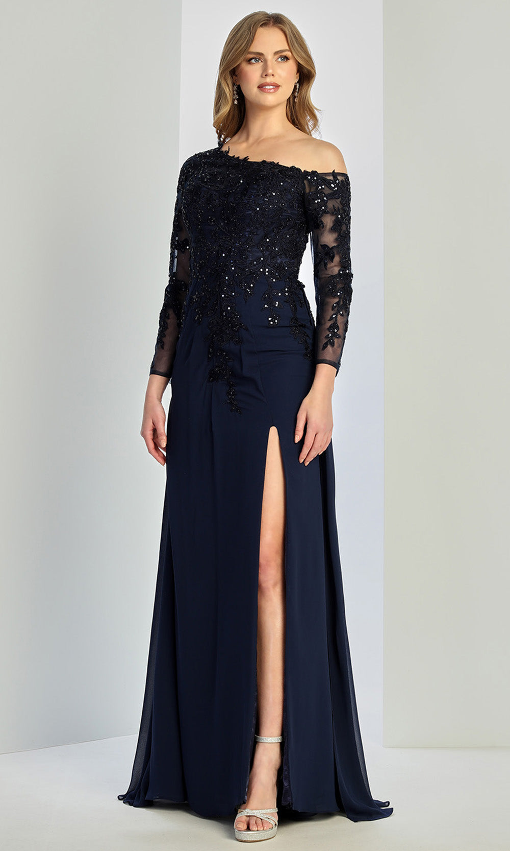 Adora Design 3245-03 - Applique Long Illusion Sleeve Formal Gown