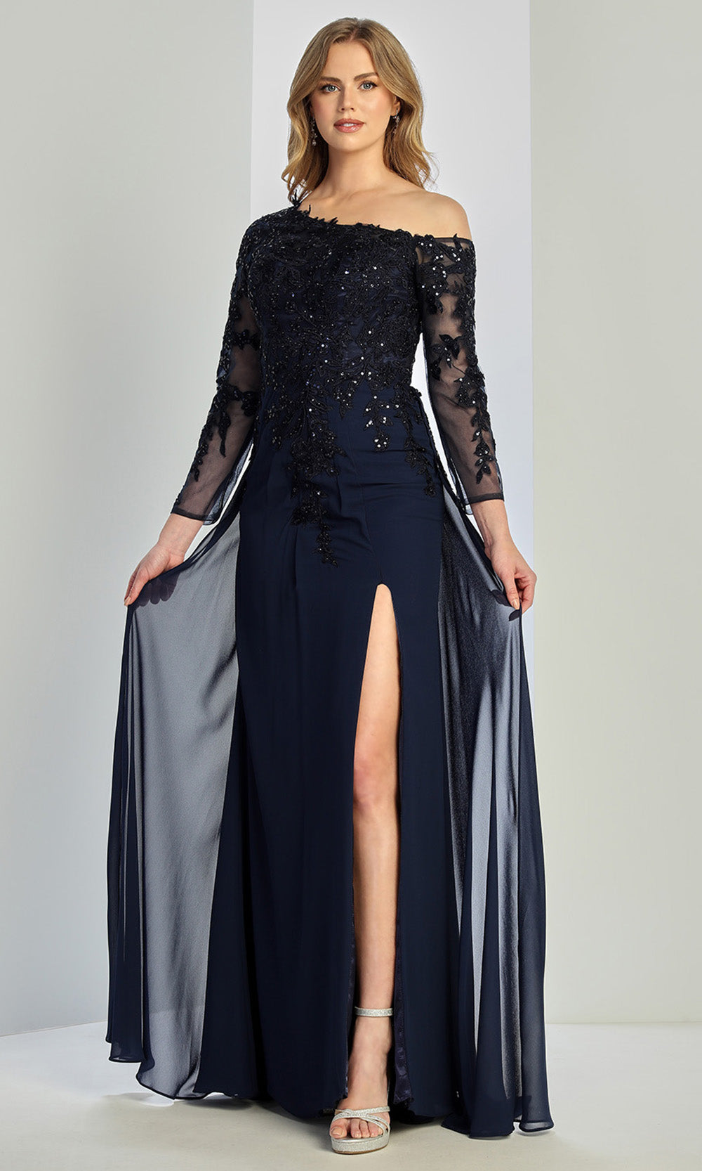 Adora Design 3245-03 - Applique Long Illusion Sleeve Formal Gown