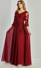 Adora Design 3247-03 - Illusion Sleeve Embellished A-Line Gown
