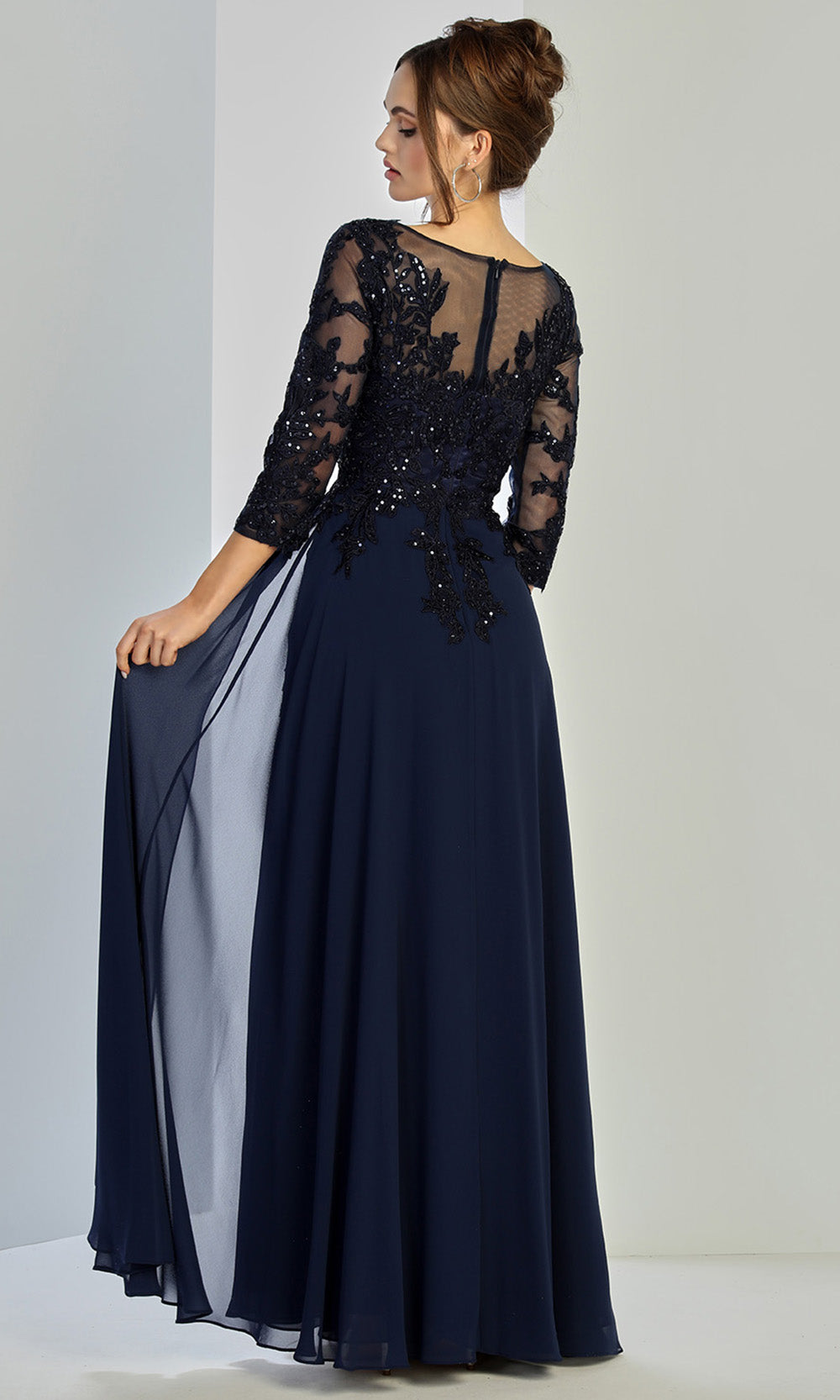 Adora Design 3247-03 - Illusion Sleeve Embellished A-Line Gown