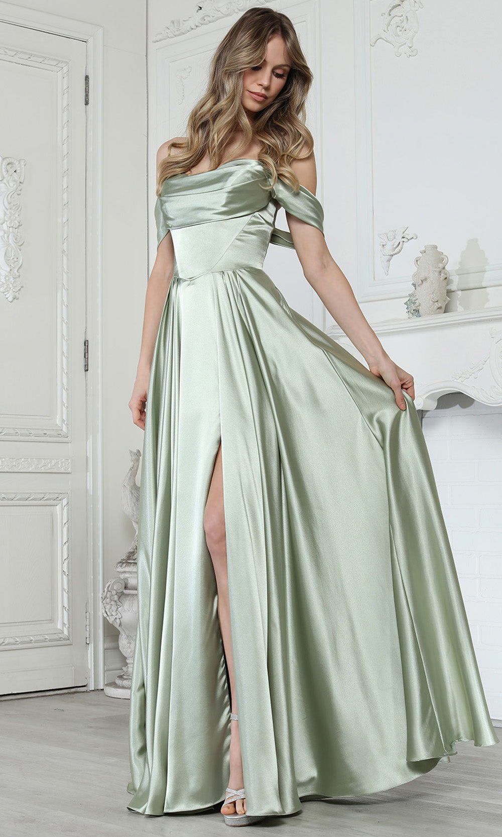 Adora Design 3343-01 - Lace-Up Back Draped Flowing Gown