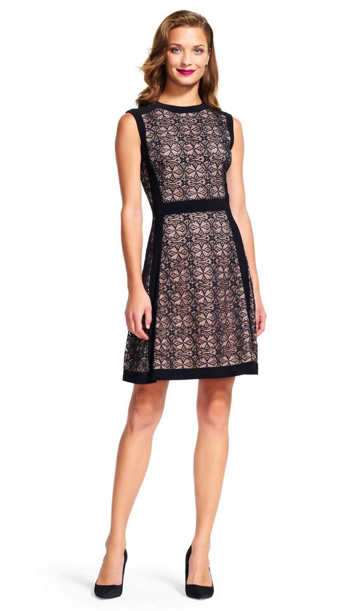 Adrianna Papell - Lace Jewel Neck A-line Dress AP1D100368SC