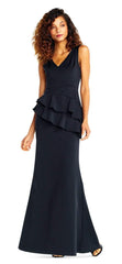 Adrianna Papell - AP1E202233SC Asymmetrical Peplum Long Sheath Dress