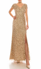 Adrianna Papell - AP1E206322SC Sparkling Short Sleeve Slit Dress
